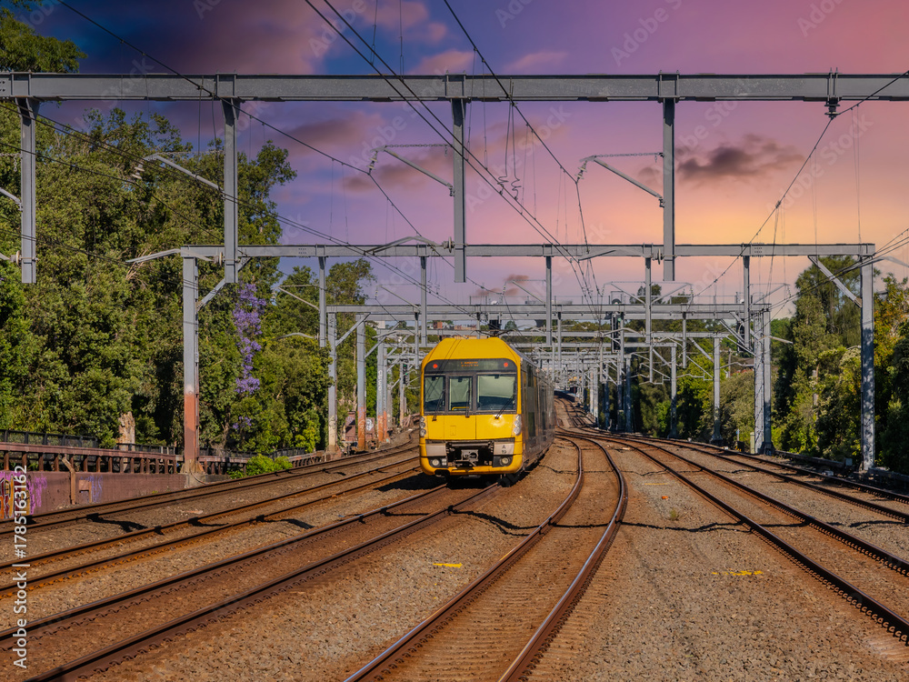 Naklejka premium Passenger Train going through Summer Hill train station a suburban Sydney train Station NSW Australia