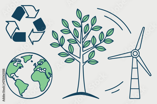 Set ecology icons, carbon neutral, net zero, eco planet green signs, nature eco symbol