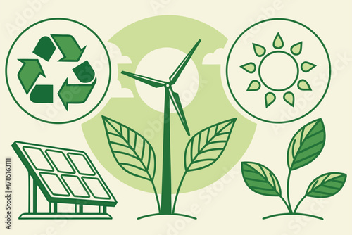 Set ecology icons, carbon neutral, net zero, eco planet green signs, nature eco symbol