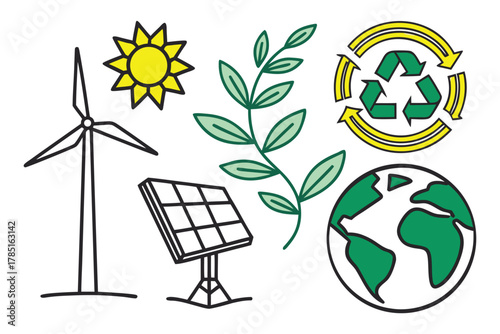 Set ecology icons, carbon neutral, net zero, eco planet green signs, nature eco symbol