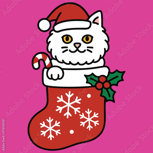 Cute white cat ready for christmas celebrations