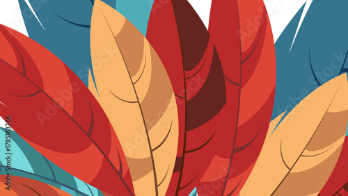 A background with large feathers in vibrant colors. Abstract background. Background image for screens, print, covers, etc. EPS 10.