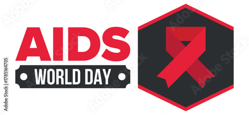 World Aids Day. Red ribbon symbol. Awareness and prevention hiv. Medical healthcare concept. Human support and protection. Celebrated annual in December 1. Poster, banner and background. Vector