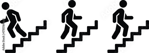 Stick Figure Icons Walking Up and Down Stairs: Pictogram for Accessibility, Fitness Motivation, and Directional Signage