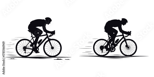 Cyclist Riding in Winter Vector Illustration Set – Biker Silhouette, Cold Weather Sport, Outdoor Cycling Adventure, Fitness Training, Mountain Bike and Endurance Sports Design Art