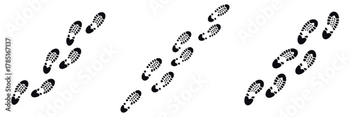 Footprints in Snow Vector Illustration Set – Winter Path Silhouette, Cold Weather Walking Trail, Boot Prints Pattern, Outdoor Adventure, and Frozen Season Nature Texture Design