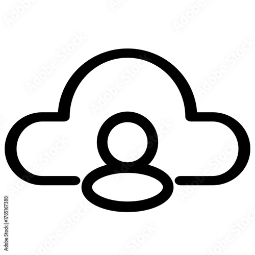 This icon depicts a user within a cloud-shaped network- symbolizing cloud computing- data storage- or user access to a decentralized system. Ideal for tech-related projects.