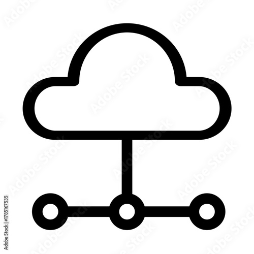 This icon represents a cloud computing network with three connected nodes- symbolizing decentralized data storage and distributed computing. Ideal for technology-related projects.