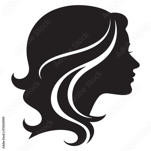 Elegant woman silhouette with short wavy hair isolated on white background