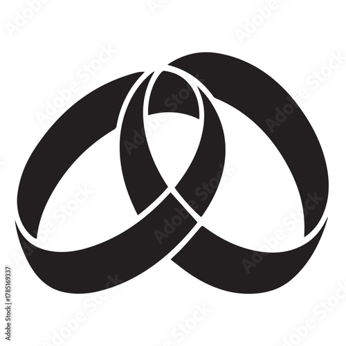 Intertwined wedding rings symbolizing eternal love isolated on white background