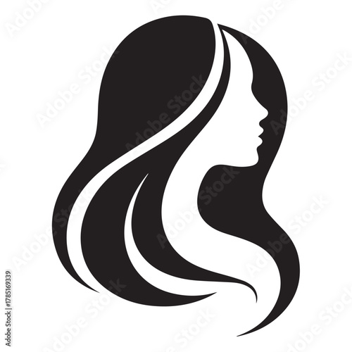 Silhouette of a woman with long wavy hair isolated on white background Vector Art