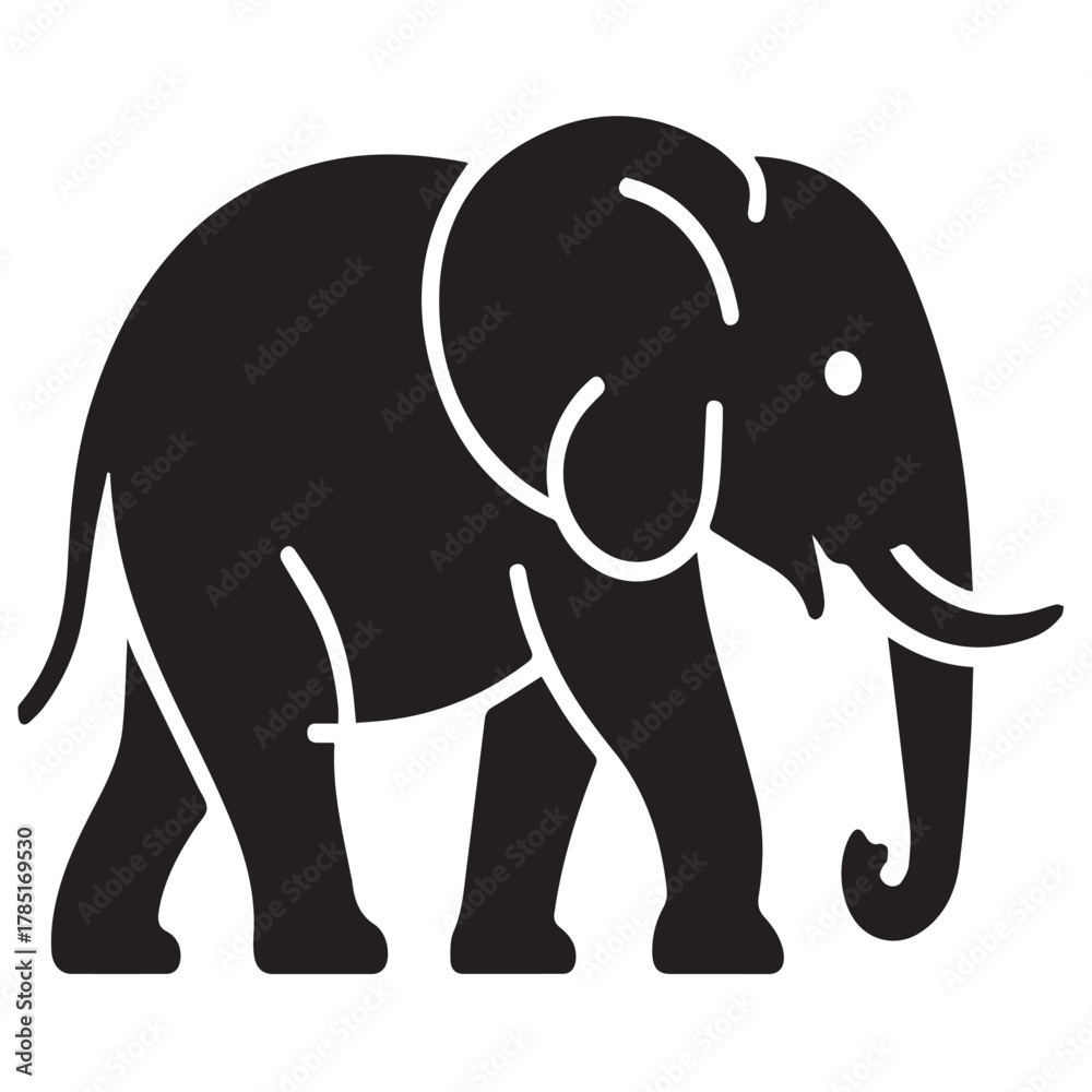 Fototapeta premium Silhouette of an elephant walking isolated on white background, side view