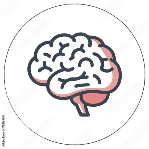 Illustration of a human brain with pink accents isolated on white background