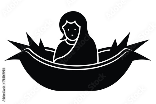 baby jesus in cradle vector icon silhouette