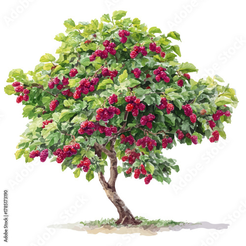 Photos Watercolor vector illustration of Mulberry Tree, isolated on white background