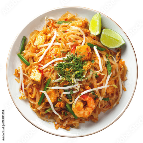 A watercolor painting of Pad Thai, vector illustration on white background.