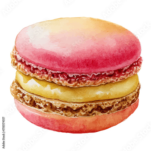 Watercolor vector illustration of Macaron, isolated on white background.