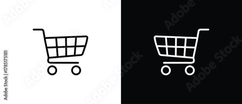 Simple shopping cart icon. Web store shopping cart icon. Shop and sale icon, black and white vector illustration. Editable stroke.