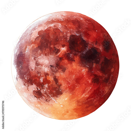 Lunar Eclipse, watercolor painting, vector illustration, isolated on a white background.