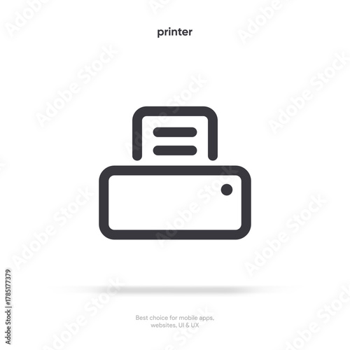 Printer line style icon on isolated white background. Print, paper icon symbol sign. Vector EPS10.