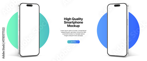 Realistic smartphone mockup. Mobile phone vector with isolated on white background. Device front view. 3D mobile phone with shadow. Realistic, high quality smart phone mockup for ui ux presentation.