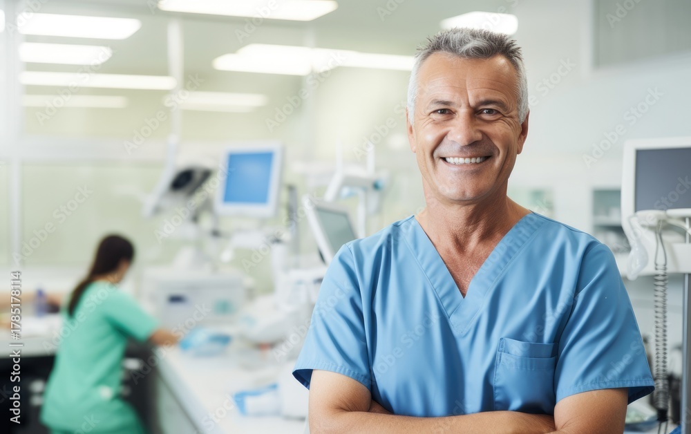 Fototapeta premium Confident male doctor in a modern hospital setting