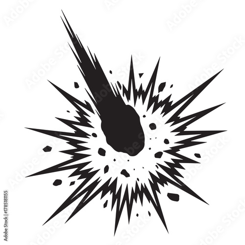 Meteor impact illustration isolated on white background for comic style