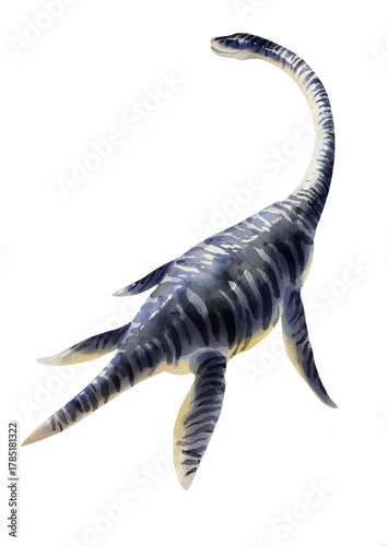 Elasmosaurus. Marine dinosaur. Watercolor