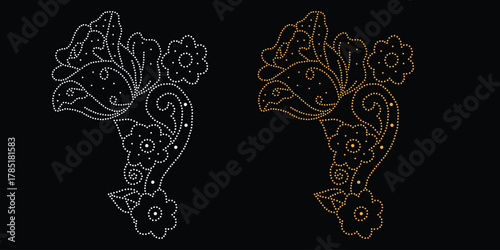 Rhinestone hotfix transfer design. Abstract crystal, beautiful glitter appliqué rhinestone motif vector design, Unique modern rhinestone flower vector design.