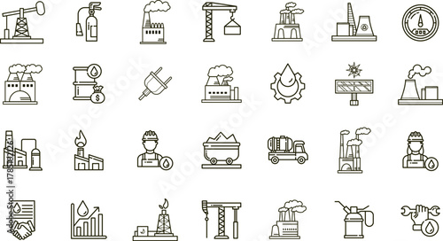 Industrial Operations & Energy Infrastructure Icon Suite Heavy Industry Symbols for Engineering Dashboards & Facility Management Systems