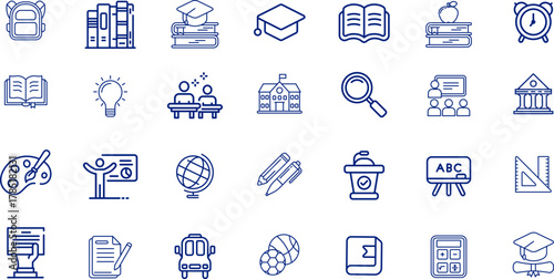 Educational Technology and Corporate Learning Suite Academic Icons for e-Learning Platforms and Training Management Systems