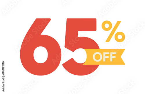 Sixty-five percent off discount graphic with a yellow banner saying 'OFF'.