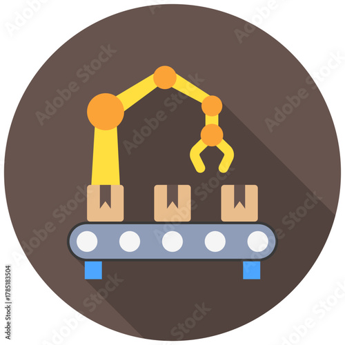 Factory Robot Icon, Rounded Mini Illustration Relate To Industry 4-0. Use For Modern Concept, Ui, Ux Web And App Development.