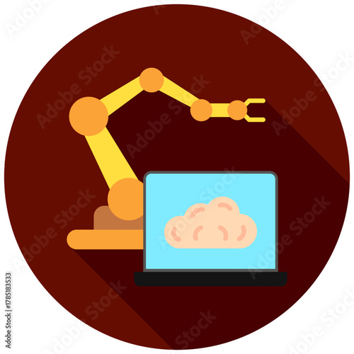 Machine Learning Icon, Rounded Mini Illustration Relate To Industry 4-0. Use For Modern Concept, Ui, Ux Web And App Development.