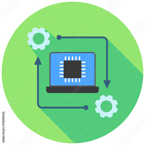 Machine Icon, Rounded Mini Illustration Relate To Industry 4-0. Use For Modern Concept, Ui, Ux Web And App Development.