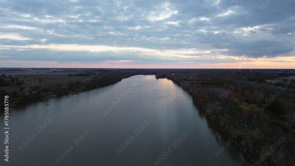Fototapeta premium Drone sunset over the Maumee river