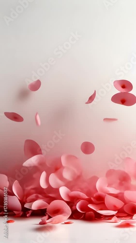 Cascading pink petals in gentle dance against white background