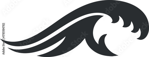 Stylized black vector illustration of a wave, ideal for beach-themed designs and branding projects