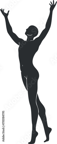 Dynamic silhouette vector illustration of a joyful figure expressing movement and grace, ideal for fitness and wellness designs
