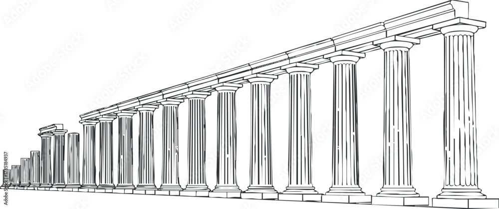 Obraz premium Line art illustration of ancient Greek columns in a perspective view, ideal for architectural design and historical projects