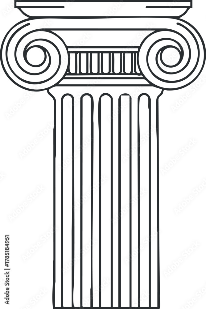 Naklejka premium Outline vector illustration of a classical column with ornate details, suitable for architectural design and branding projects