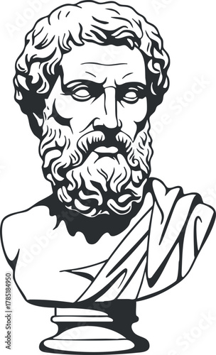 Classic vector illustration of a philosopher bust sculpture, showcasing ancient Greek art style for educational and cultural themes