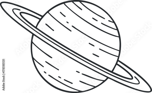 Outline vector illustration of Saturn, featuring rings and textured surface, ideal for educational and astronomical design projects