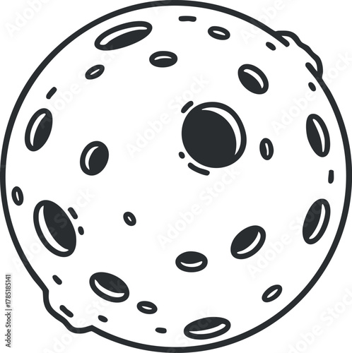 Outline vector illustration of a moon featuring craters, ideal for space-themed design projects and educational materials
