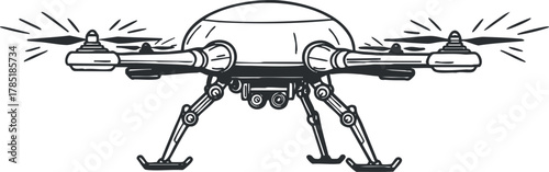 Outline vector illustration of a modern drone with four propellers for technology and design projects