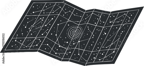 Geometric vector illustration of a celestial map featuring constellations and stars, suitable for educational and design projects