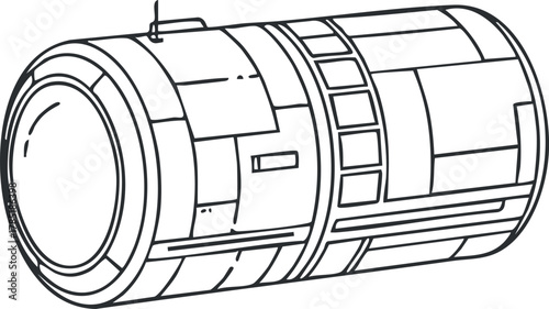 Outline vector illustration of a futuristic spacecraft module, ideal for technology and aerospace design projects