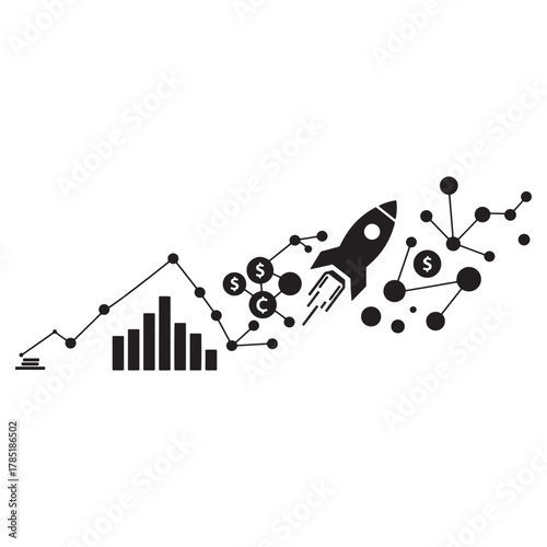 Business growth and startup rocket icon vector illustration