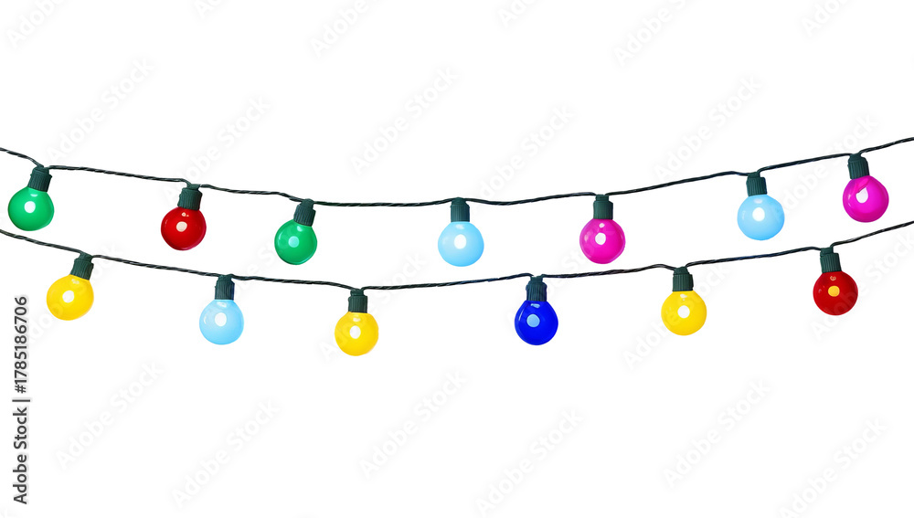Naklejka premium String Of Colorful Christmas lights isolated on white background