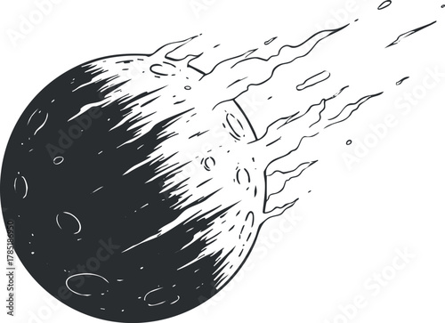 Stylized vector illustration of a meteor or asteroid with a dynamic explosion effect, suitable for cosmic and space-themed designs